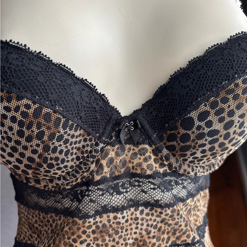 La Perla Animal Print Mesh Chemise with Black Lace - Picture 6 of 8